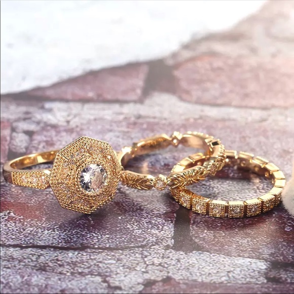 Luxury 3 PC Set Noble Royal Gold Plated Ring New - Picture 2 of 6